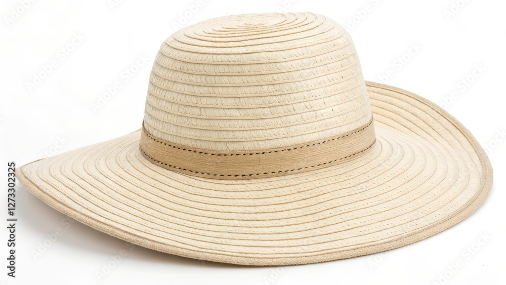Straw Hat, Beige, Wide Brim, Isolated, White Background Straw Hat, Beige, Wide Brim, Isolated, White Background