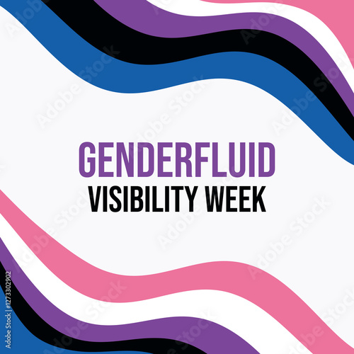 Genderfluid Visibility Week poster vector illustration. Genderfluid waving abstract LGBT pride flag frame vector. Genderfluid wavy border graphic design element. Template for background, banner, card
