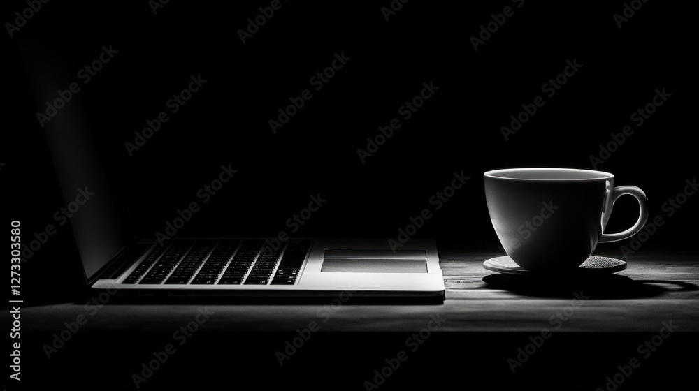Fototapeta premium A silver laptop keyboard with soft ambient lighting, emphasizing modern workspaces.