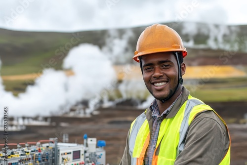 Smiling Geothermal Energy Worker in Iceland