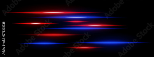 Light streaks set. Red and blue glowing speed lines on a black background. Futuristic neon motion blur effect, digital energy beams, sci-fi cyber speed, and high-tech acceleration concept.