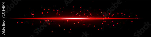 Light streak set icon. Red glowing neon beam with scattered particles on a black background. Sci-fi energy effect, digital motion, and high-tech glow