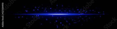 Blue laser beam with glowing particles and energy sparks on a dark background. The scattered light orbs create a futuristic, sci-fi effect, digital art, space themes, abstract light compositions.