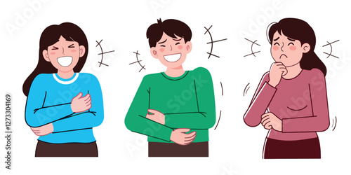 Three individuals display varying reactions to humor