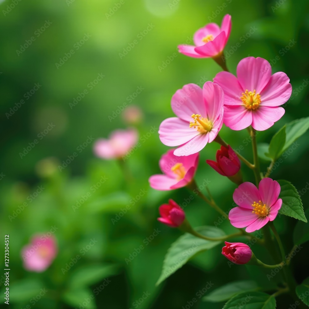 Pink mallow flowers in the background with lush greenery, pink mallow, botanical Pink mallow flowers in the background with lush greenery, pink mallow, botanical