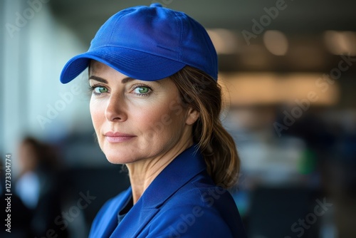 Confident Woman in Blue Cap, Portrait