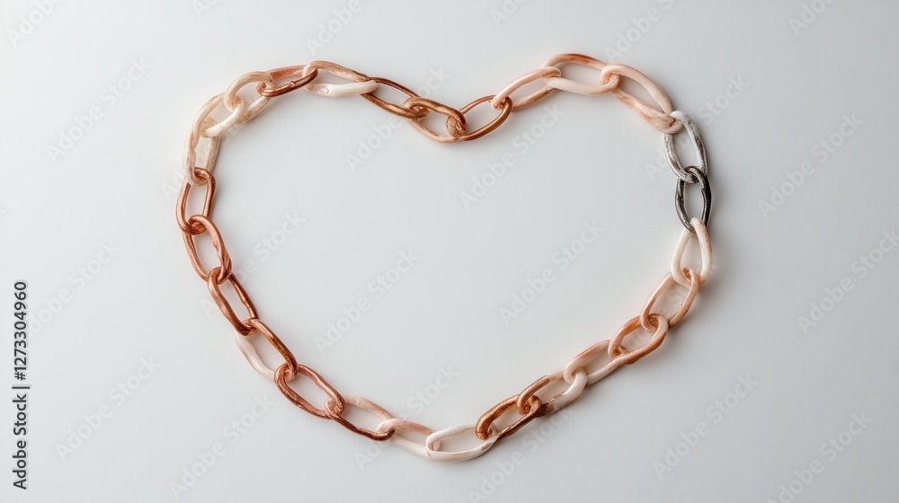 A unique heart shape formed from chain links in soft pastel hues captures a sense of connection and love, emanating warmth and charm in its form. A unique heart shape formed from chain links in soft pastel hues captures a sense of connection and love, emanating warmth and charm in its form.