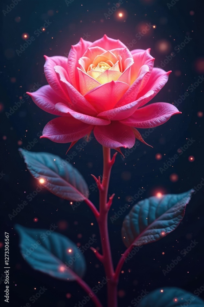 Obraz premium Shining neuron rose blooms form a shimmering veil in the darkness, brain, cosmic