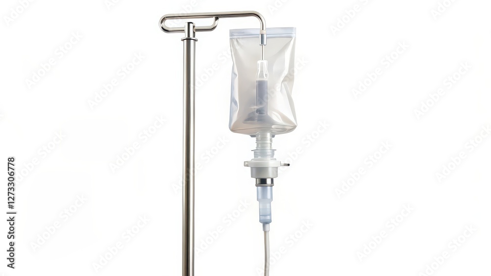 IV Stand with Infusion Bag on White Background IV Stand with Infusion Bag on White Background