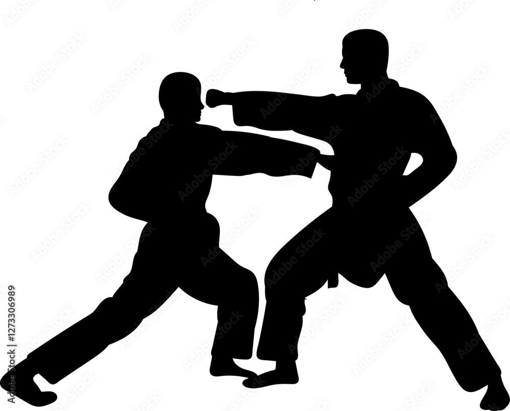 silhouette karatekas fighting on white background, vector silhouette karatekas fighting on white background, vector