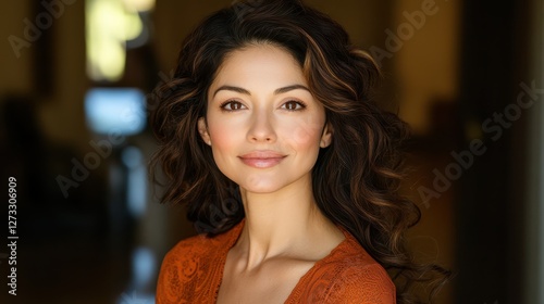 Wallpaper Mural Confident and Beautiful Brunette Woman in Orange Sweater Headshot Torontodigital.ca