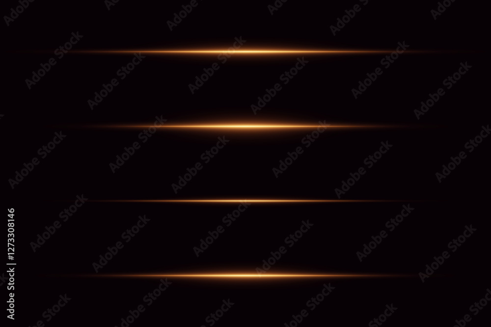 Golden glowing lines, neon light beam effect. On a black background. Golden glowing lines, neon light beam effect. On a black background.