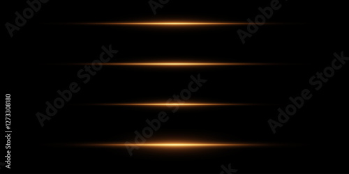 Golden glowing lines, neon light beam effect. On a black background.