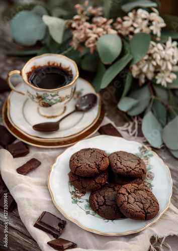 food photography French sweet cocoa cookies, color 2025