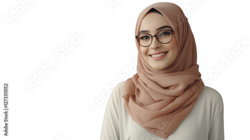 Elegant Young Woman in Hijab with Glasses on Transparent PNG Background, Confident and Stylish Islamic Lady
