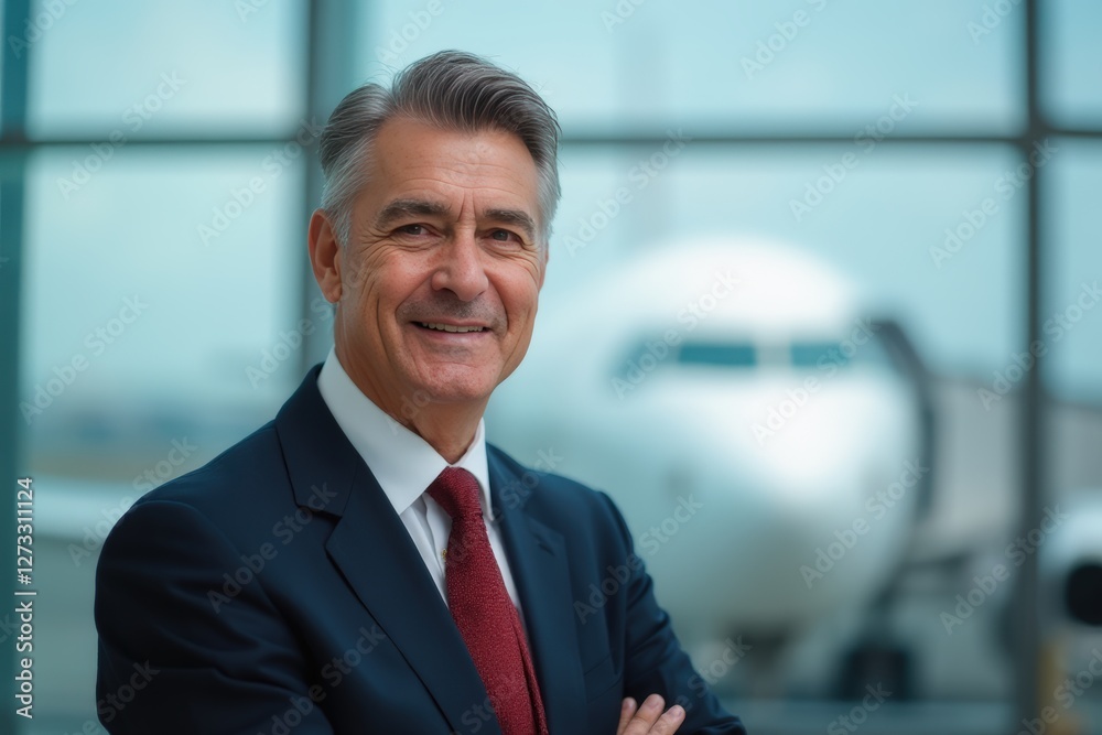 Head and shoulders Portrait of an elegant stylish Cuban 50 years old male flight attendant in uniform. Head and shoulders Portrait of an elegant stylish Cuban 50 years old male flight attendant in uniform.