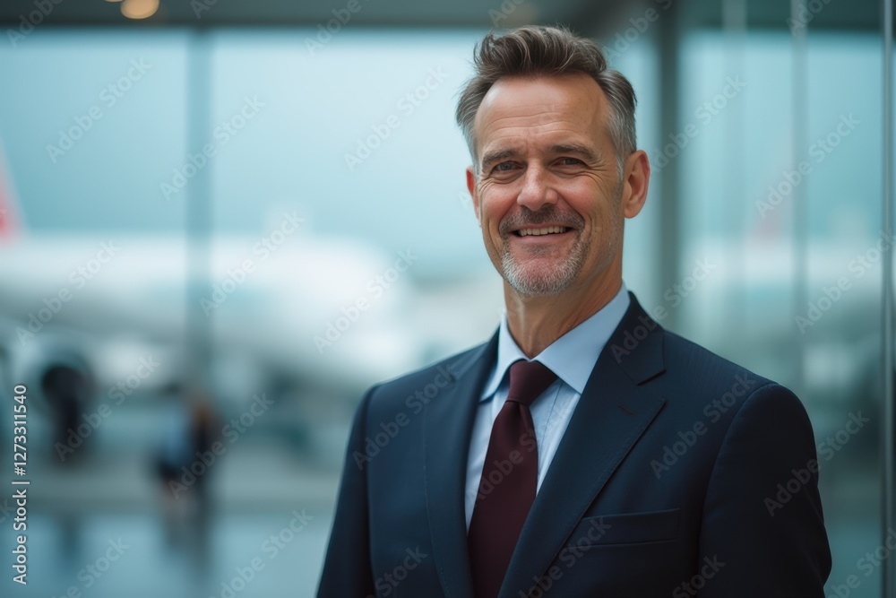 Head and shoulders Portrait of an elegant stylish Czech 50 years old male flight attendant in uniform. Head and shoulders Portrait of an elegant stylish Czech 50 years old male flight attendant in uniform.