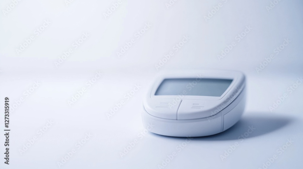 A glucose meter showing a clear blood sugar reading. Featuring self-monitoring and health care