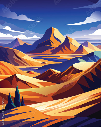Ethereal desert landscape  Sleeping dunes sculpted by wind, vast expanse of sand under a clear sky, conveying serenity and solitude.