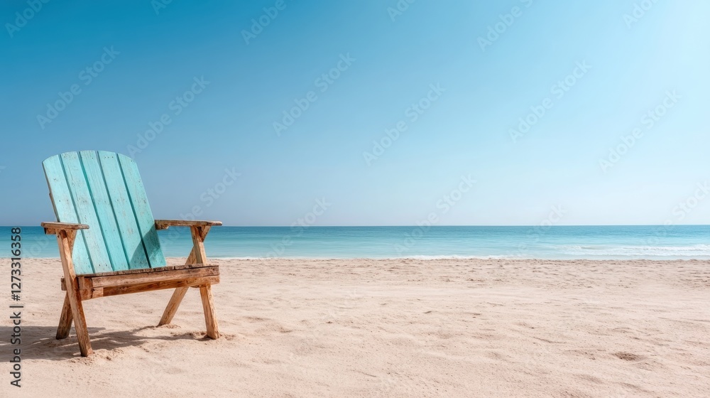 A serene beach scene featuring a wooden chair, inviting relaxation by the tranquil shoreline, where the gentle waves meet the golden sand beneath a clear blue sky. A serene beach scene featuring a wooden chair, inviting relaxation by the tranquil shoreline, where the gentle waves meet the golden sand beneath a clear blue sky.