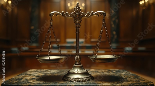 Justice Scales in Courtroom Setting - Symbol of Law and Equality