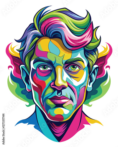 Generate a surreal image of a distorted human face, showing multiple conflicting expressions simultaneously, layered and overlapping.  Emphasis on unsettling visual effects.