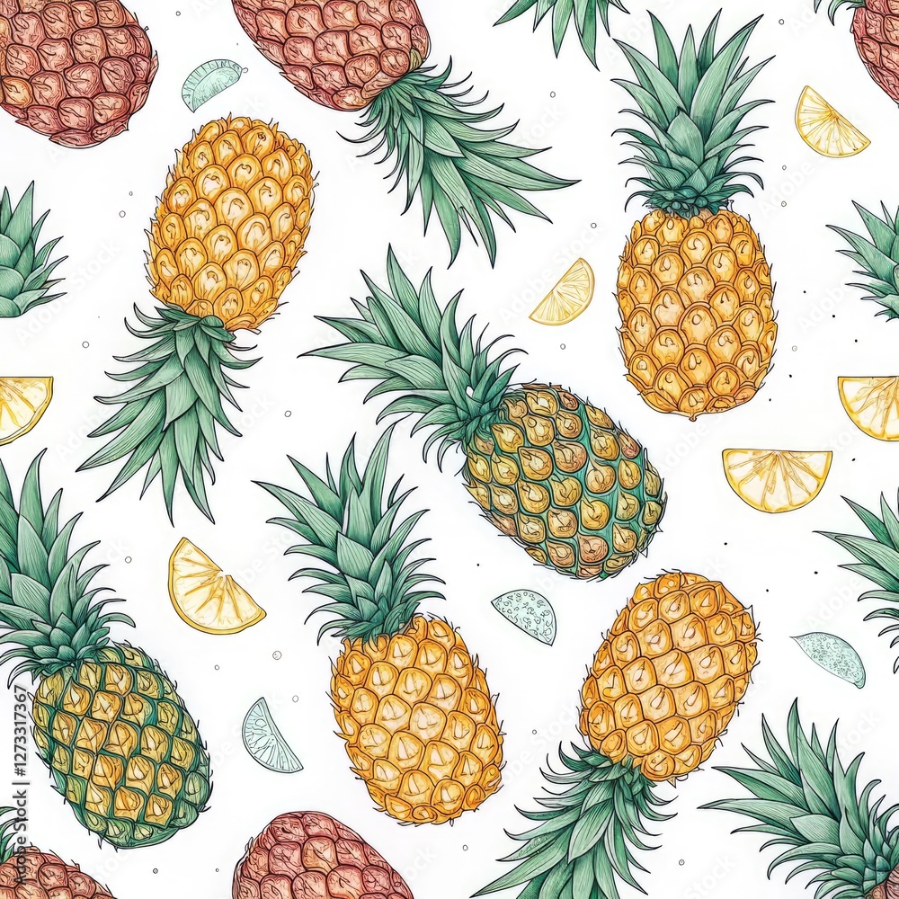 Watercolor Pineapple and Lemon Seamless Pattern Watercolor Pineapple and Lemon Seamless Pattern