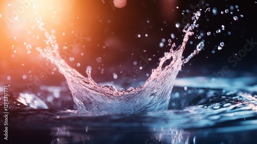 An artistic representation of water splashes illuminated by colorful lights, showcasing the intricate patterns and energetic motion, perfect for creative and modern image collections. photo