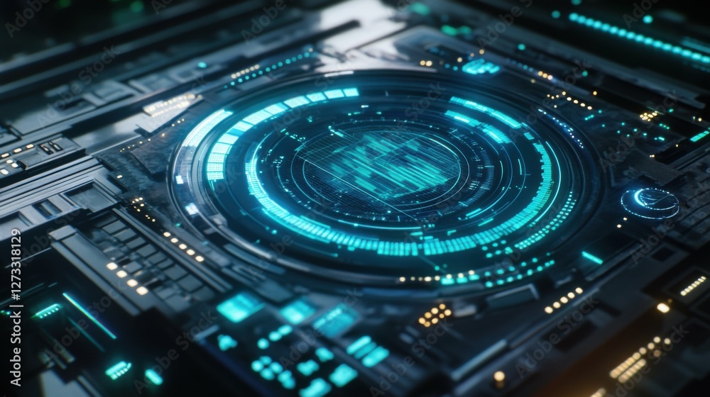 Obraz premium Futuristic holographic interface with glowing blue and green charts, visualizing market growth and data-driven financial strategies