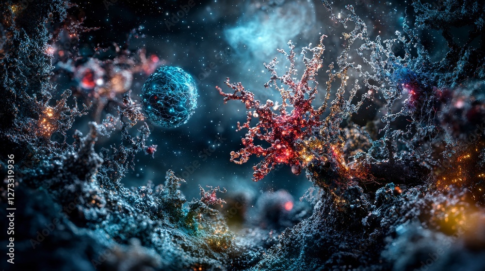 Cosmic colonization imagery vibrant space organ landscapes surreal environment digital art technique Cosmic colonization imagery vibrant space organ landscapes surreal environment digital art technique
