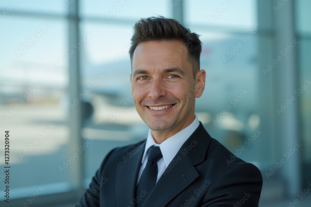Head and shoulders Portrait of an elegant stylish Kyrgyz 50 years old male flight attendant in uniform. Head and shoulders Portrait of an elegant stylish Kyrgyz 50 years old male flight attendant in uniform.