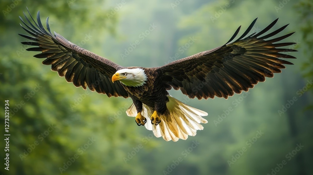Obraz premium Wildlife, close-up of an eagle in flight, clear details of feathers in focus