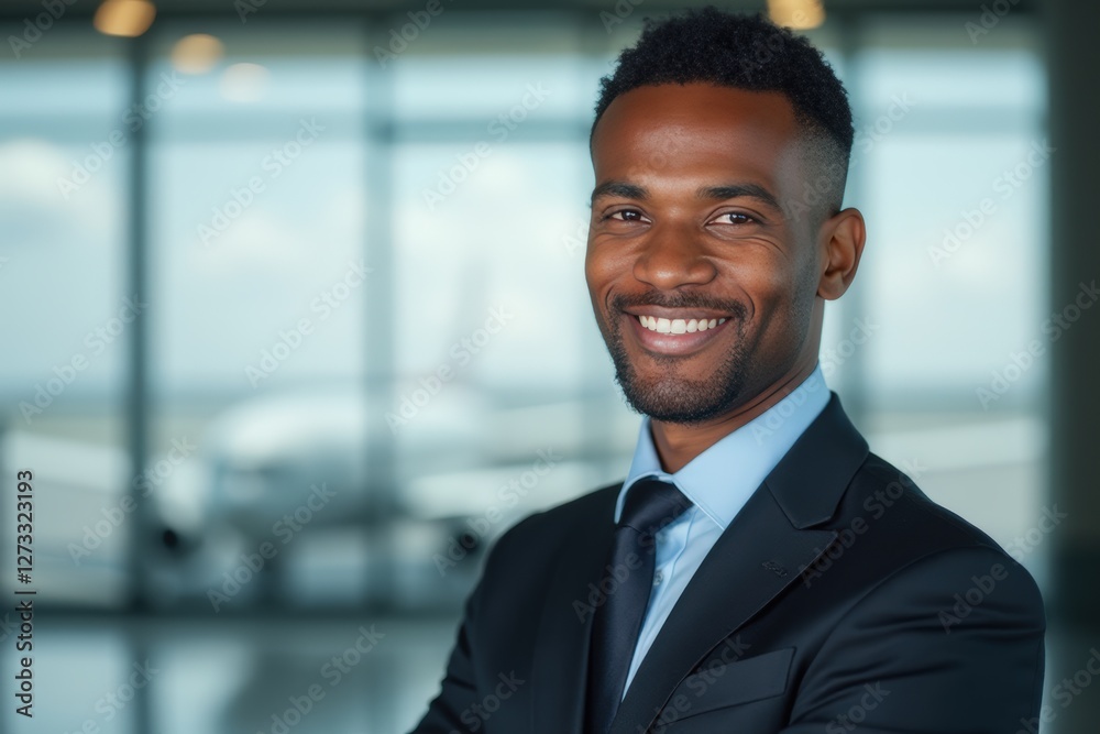 Head and shoulders Portrait of an elegant stylish Malagasy 50 years old male flight attendant in uniform. Head and shoulders Portrait of an elegant stylish Malagasy 50 years old male flight attendant in uniform.