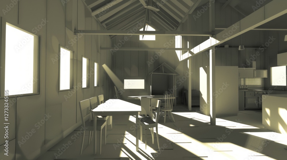 Sunlit Open Plan House Interior Design Render Sunlit Open Plan House Interior Design Render