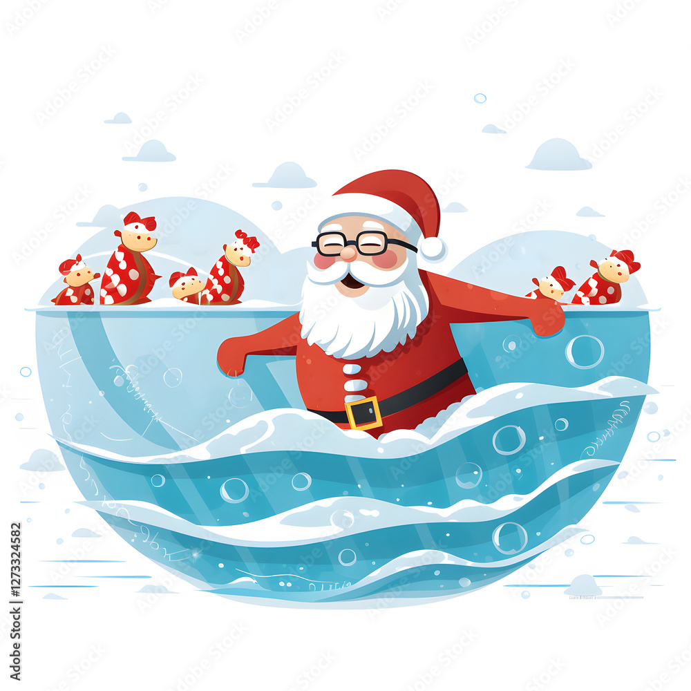 Santa Claus Swims Joyfully in an Olympic Pool With Friends Santa Claus Swims Joyfully in an Olympic Pool With Friends