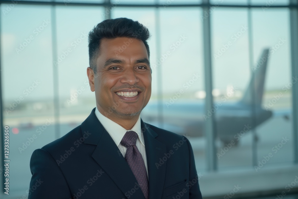 Head and shoulders Portrait of an elegant stylish Nepalese 50 years old male flight attendant in uniform. Head and shoulders Portrait of an elegant stylish Nepalese 50 years old male flight attendant in uniform.