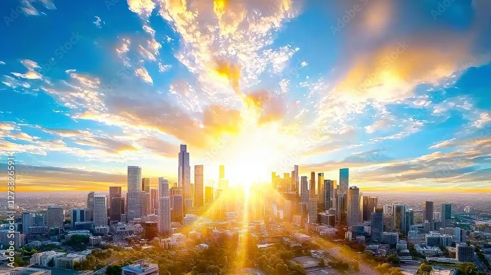 Obraz premium Stunning sunrise over los angeles skyline cityscape urban environment vibrant atmosphere aerial view inspirational concept