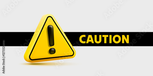 Caution warning sign, problem message mark, danger icon 3d. Vector illustration 