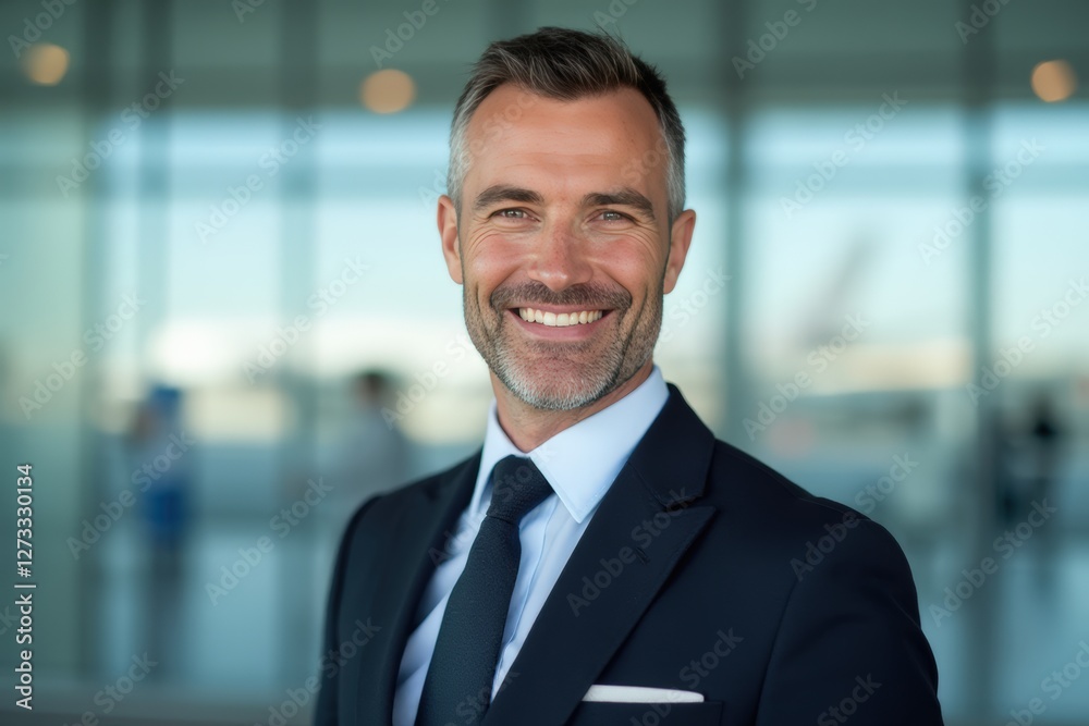 Head and shoulders Portrait of an elegant stylish Sammarinese 50 years old male flight attendant in uniform. Head and shoulders Portrait of an elegant stylish Sammarinese 50 years old male flight attendant in uniform.