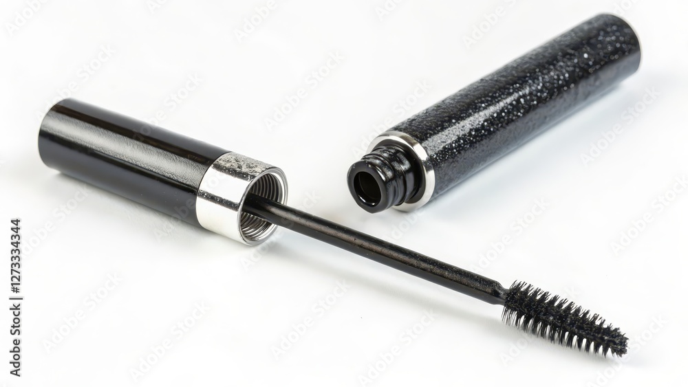Black Mascara with Wand on White Background Black Mascara with Wand on White Background