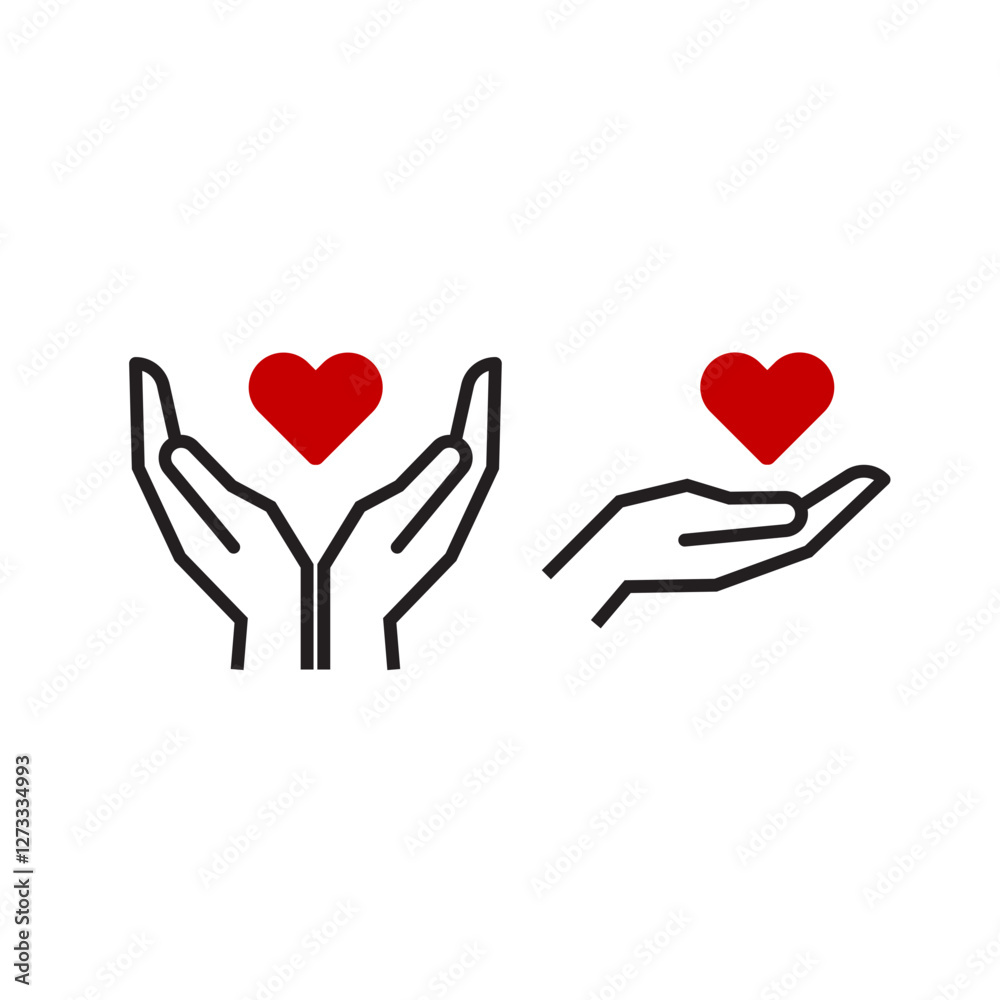Heart in hand icon set template. Hand holding heart icon, Love icon. Healthcare, medicine symbol Heart in hand icon set template. Hand holding heart icon, Love icon. Healthcare, medicine symbol