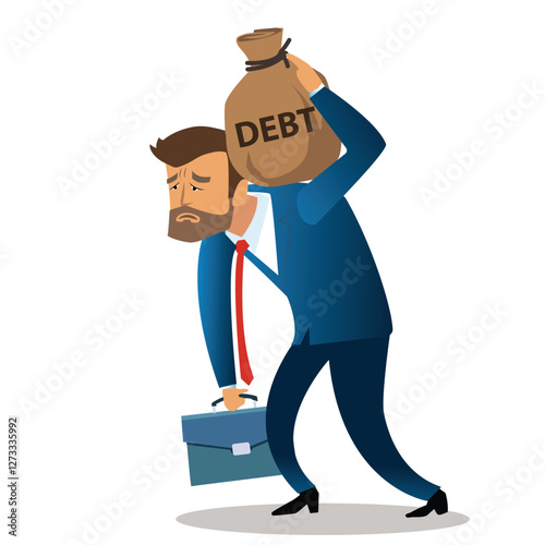  Businessman tired and carry debt bag. The manager is depressed and tired from business. vector,