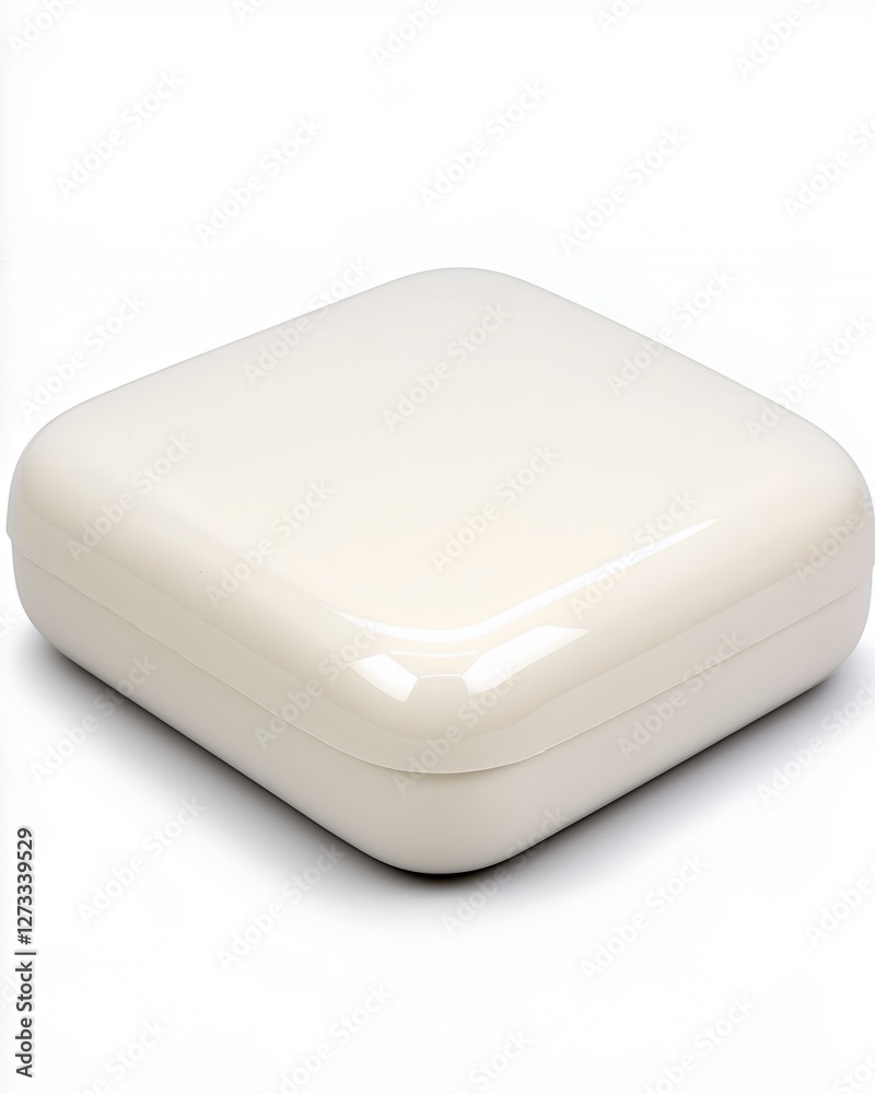 Glossy Ivory Decorative Box with Rounded Edges on White Background for Elegant Storage Glossy Ivory Decorative Box with Rounded Edges on White Background for Elegant Storage