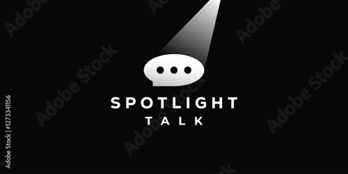 Creative Spotlight Talk Logo. Spotlight and Bubble Chat Graphic Icons. Talk Show Logo Design Template.