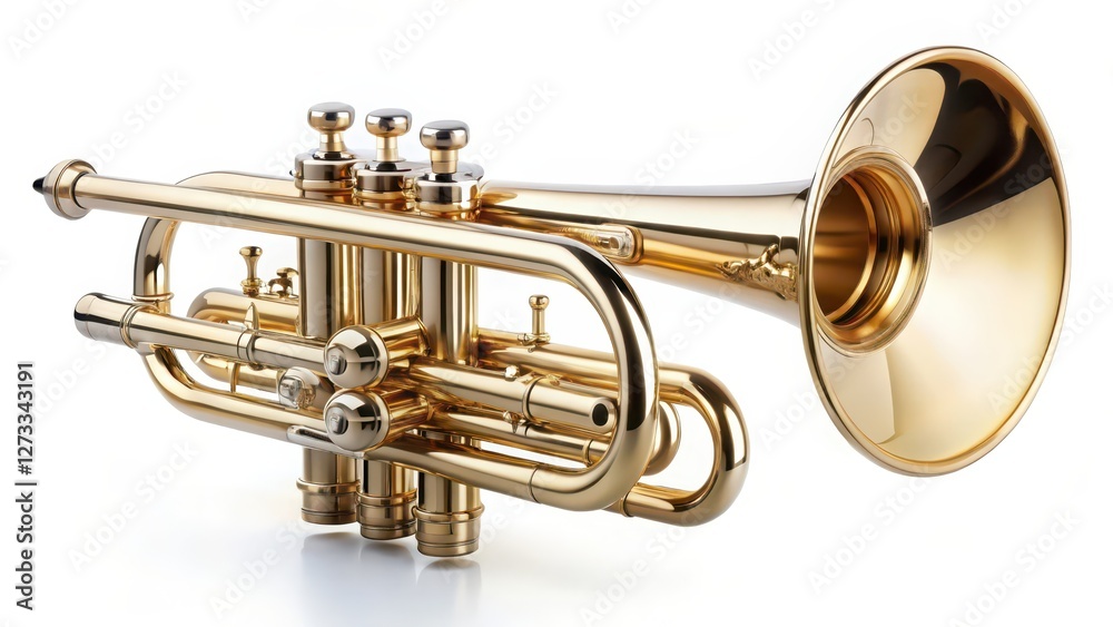 Obraz premium Gold Trumpet on White Background