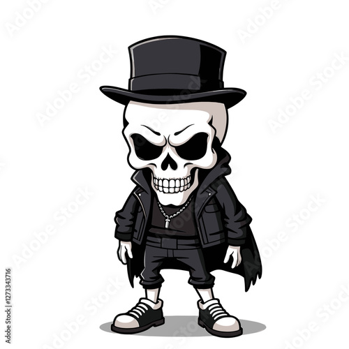 a skull emoji wearing a top hat, a cape, and a chain.