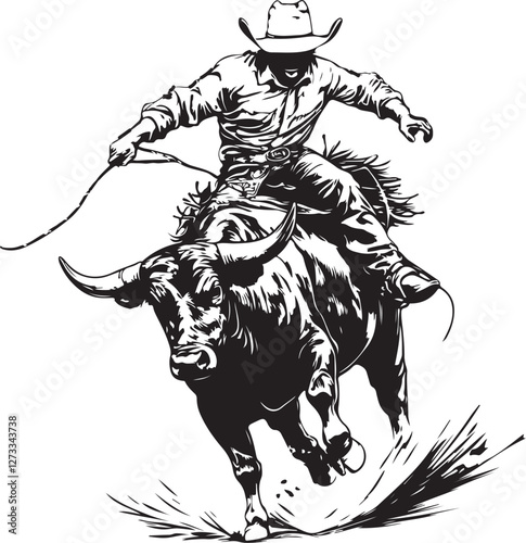 vector illustration of a cowboy with bull