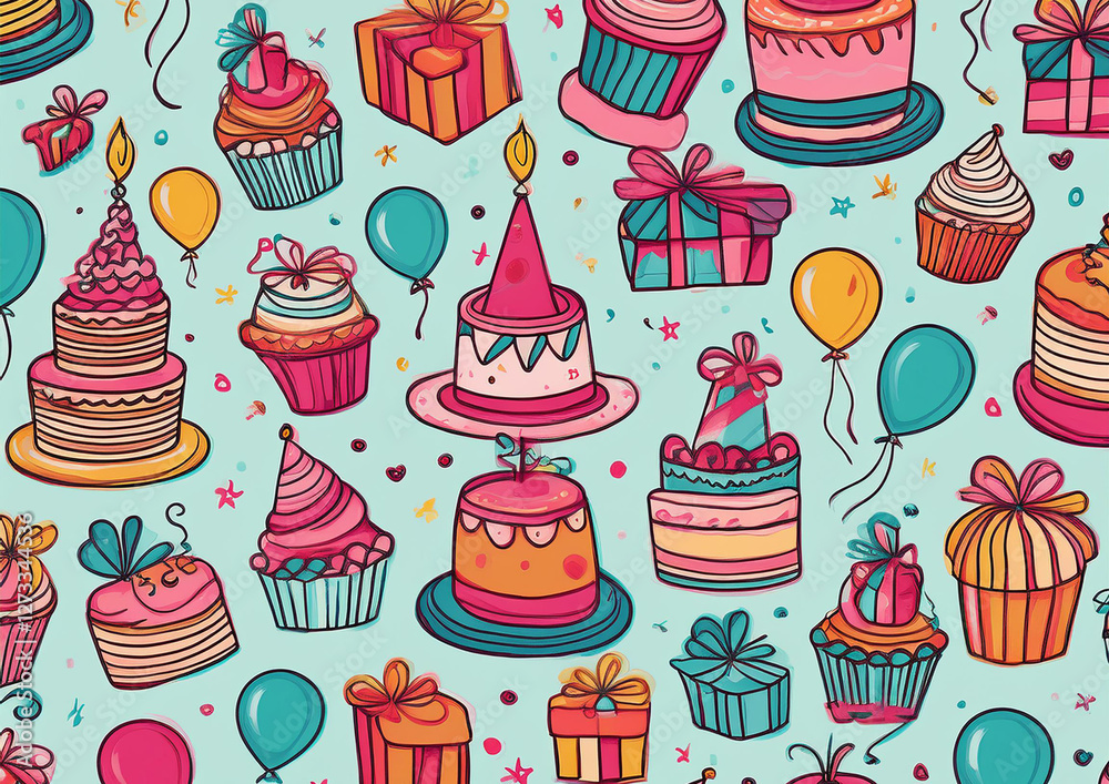 seamless pattern with hand drawn birthday cake. seamless pattern with hand drawn birthday cake.