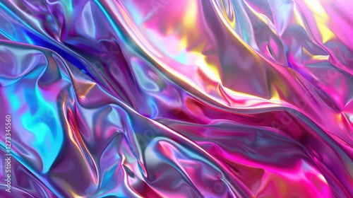 Abstract trendy holographic background. hologram gradient background with metalic waves.