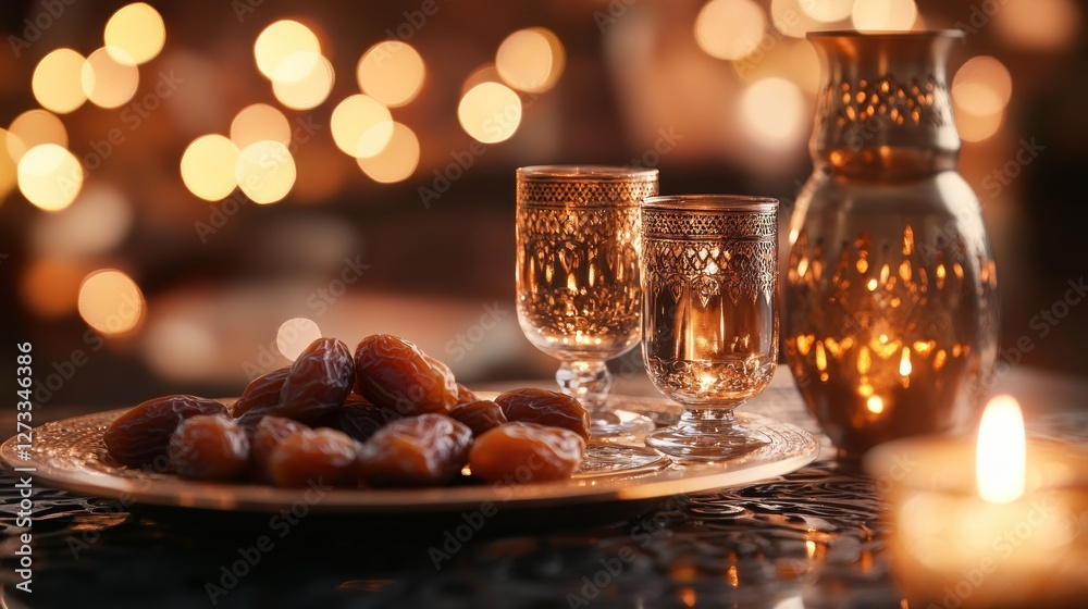 Ramadan Festive Table Setting: Dates, Drinks, and Warm Lights